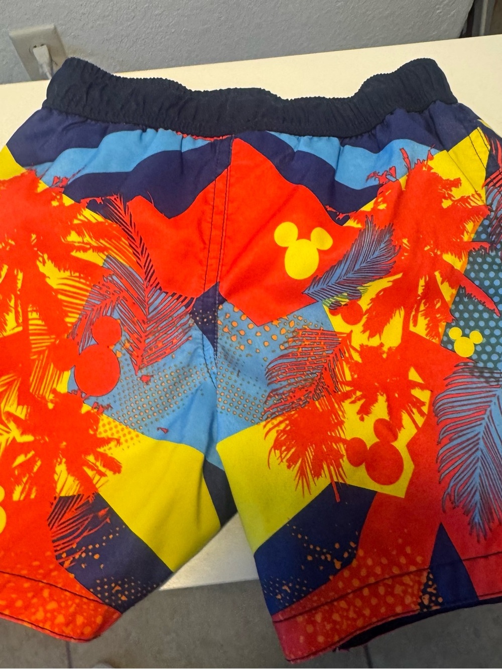 Disney Boys Tropical Mickey Swim Shorts - Red Yellow Blue Navy